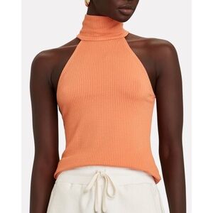 THE RANGE Orange Ribbed Knit Alloy Sleeveless Turtleneck Top TH0T17RD EUC Size S